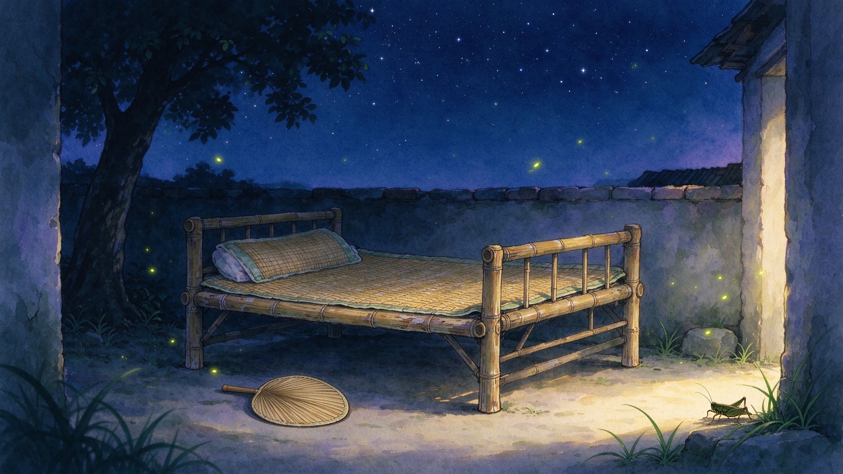 夏夜的竹床,摇着一整个星空