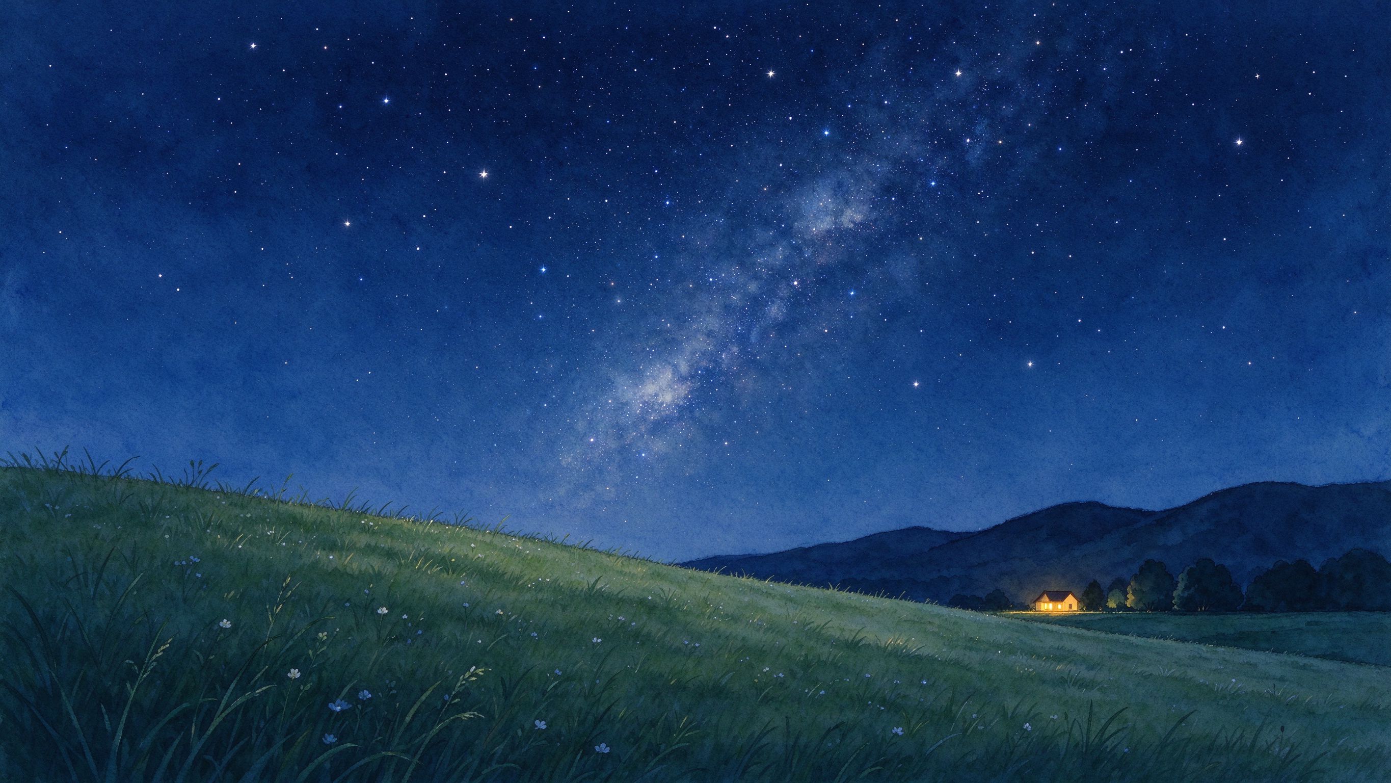 深夜郊外，满天都是不说话的星星